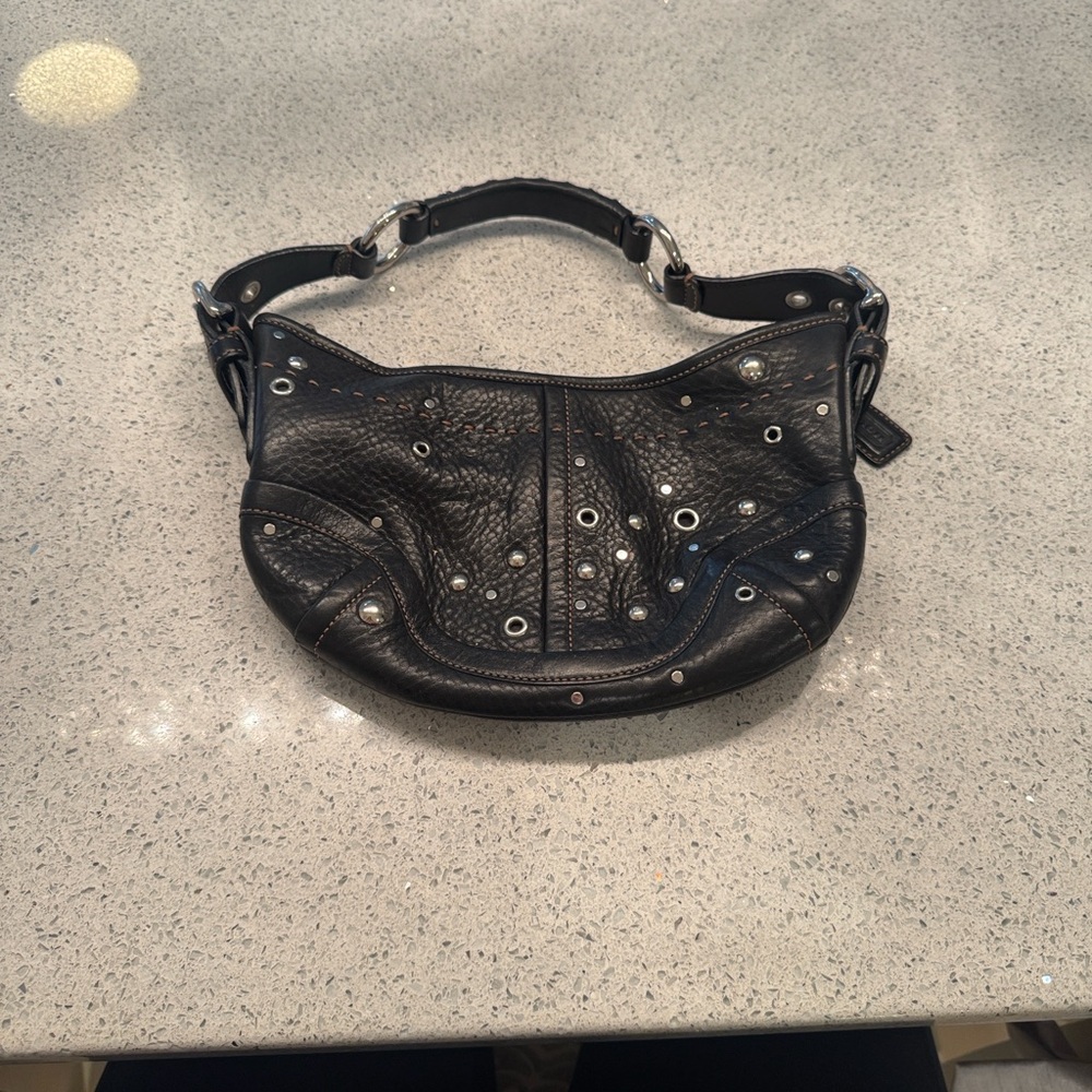 Coach Black Leather Studded Shoulder Bag